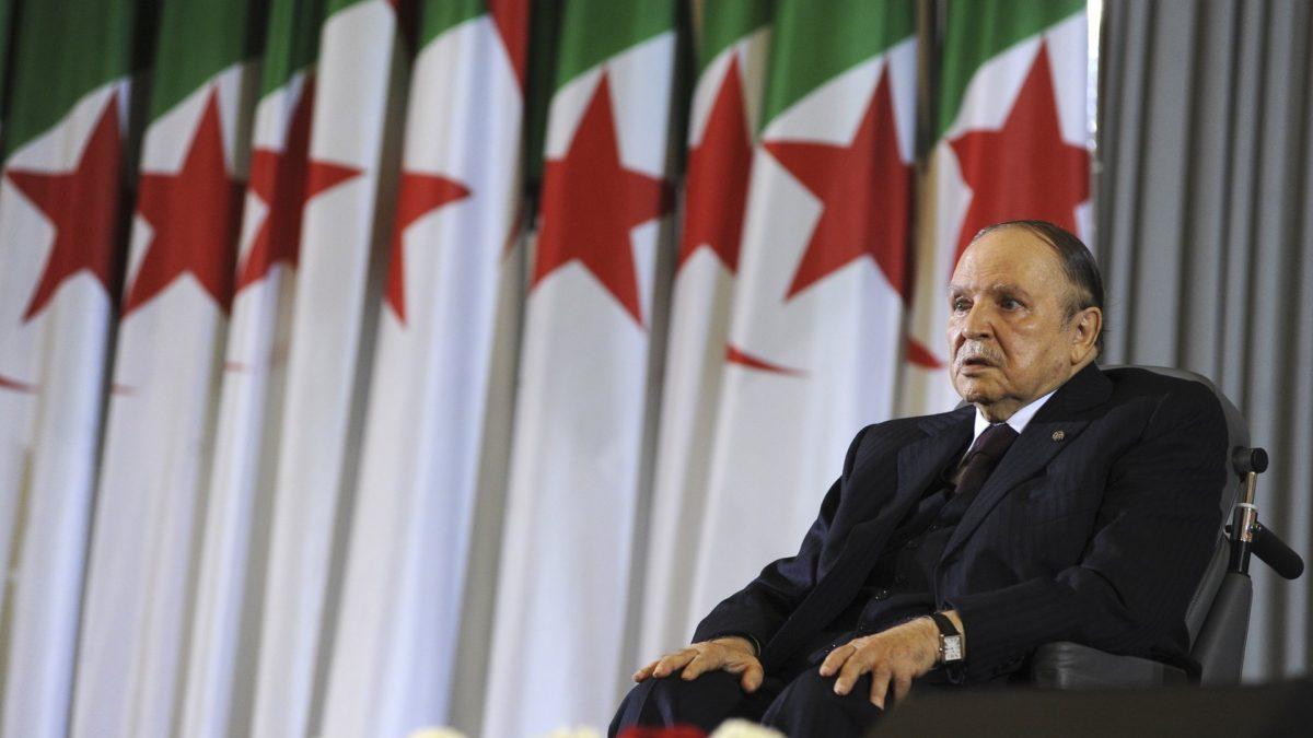 Algerian President Abdelaziz Bouteflika sits on a wheelchair after taking oath as President, in Algiers, Algeria, on April 28, 2014. (Sidali Djarboub/AP Photo)