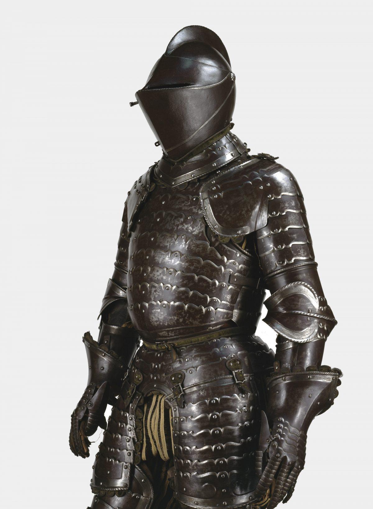 Suit of armor, 1540–1550, Italian manufacture, Lombardy. Steel, leather, fabric, wood; 74 13/16 inches by 29 1/2 inches by 19 11/16 inches. Stibbert Museum, Florence. (The John and Mable Ringling Museum of Art)