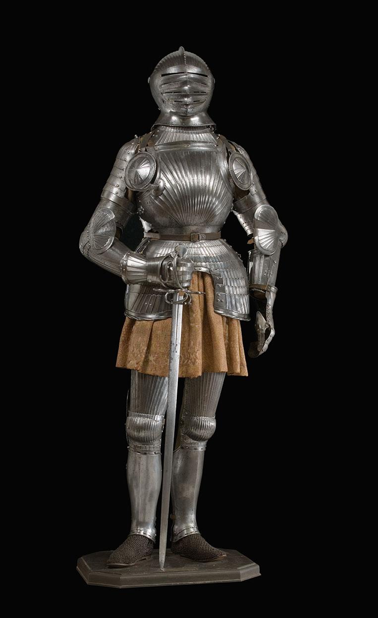 Suit of Armor, 1500-1510, German manufacture. Steel, leather, and fabric; 73 1/4 inches by 28 3/4 inches by 19 11/16 inches. Stibbert Museum, Florence. (The John and Mable Ringling Museum of Art)