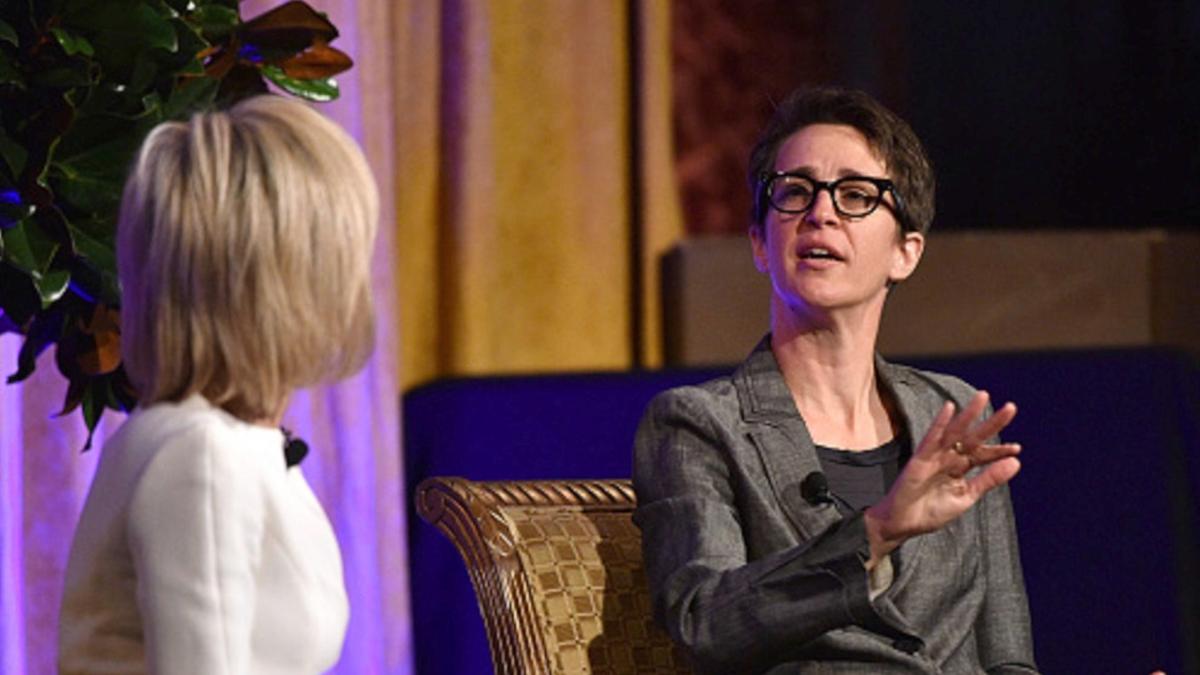 Honoree Andrea Mitchell (L) and Rachel Maddow speak onstage at The International Women's Media Foundation's 28th Annual Courage In Journalism Awards Ceremony at Cipriani 42nd Street in N.Y.C., on Oct. 18, 2017. (Bryan Bedder/Getty Images for IWMF)