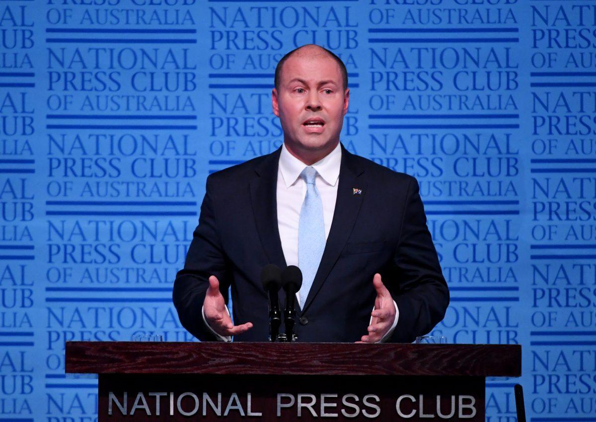 Federal treasurer Josh Frydenberg delivers his budget address at National Press Club on April 03, 2019 in Canberra, Australia. (Tracey Nearmy/Getty Images)