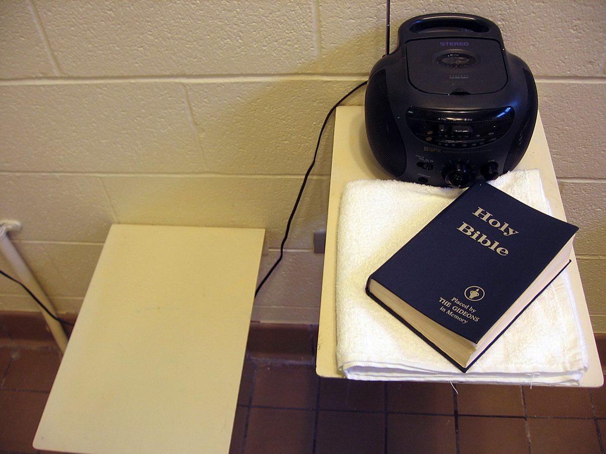 A Bible in the waiting room near the execution chamber of at the Southern Ohio Correctional Facility in Lucasville, Ohio, on Nov. 30, 2009 . (Lucile Malandain/AFP/Getty Images)