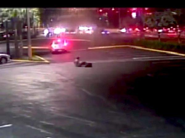 The victim is seen on the ground immediately following the hit-and-run in Oakland Park, Florida, on Feb. 23, 2019. (Broward Sheriff’s Office)