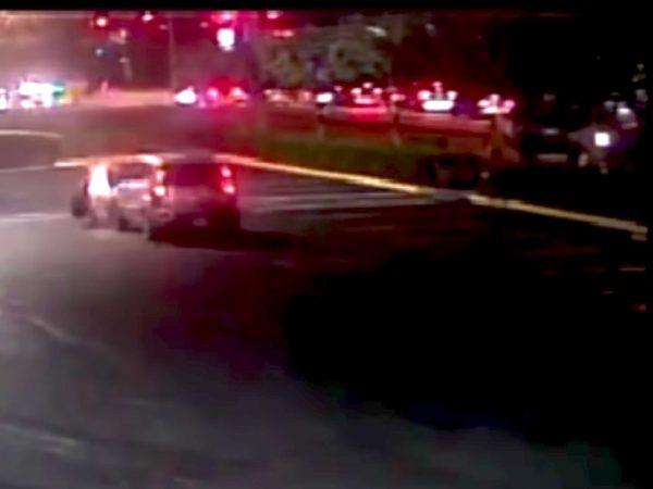 The victim of a hit-and-run passes in front of a vehicle that moments later accelerated and struck the pedestrian in Oakland Park, Florida, on Feb. 23, 2019. (Broward Sheriff’s Office)