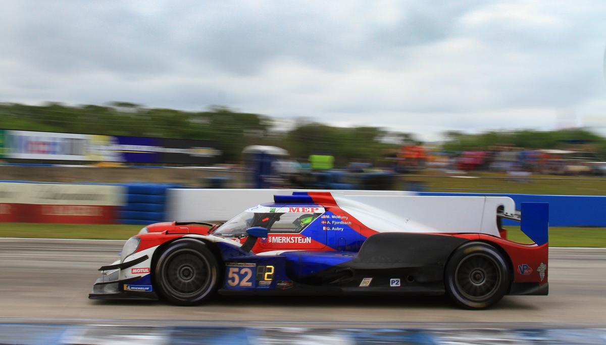  The #52 Pr1-Mathiesen P2 Oreca was right in the fight until the left-side suspension broke on a bump in Turn One after 2:40 of racing. (Chris Jasurek/Epoch Times)