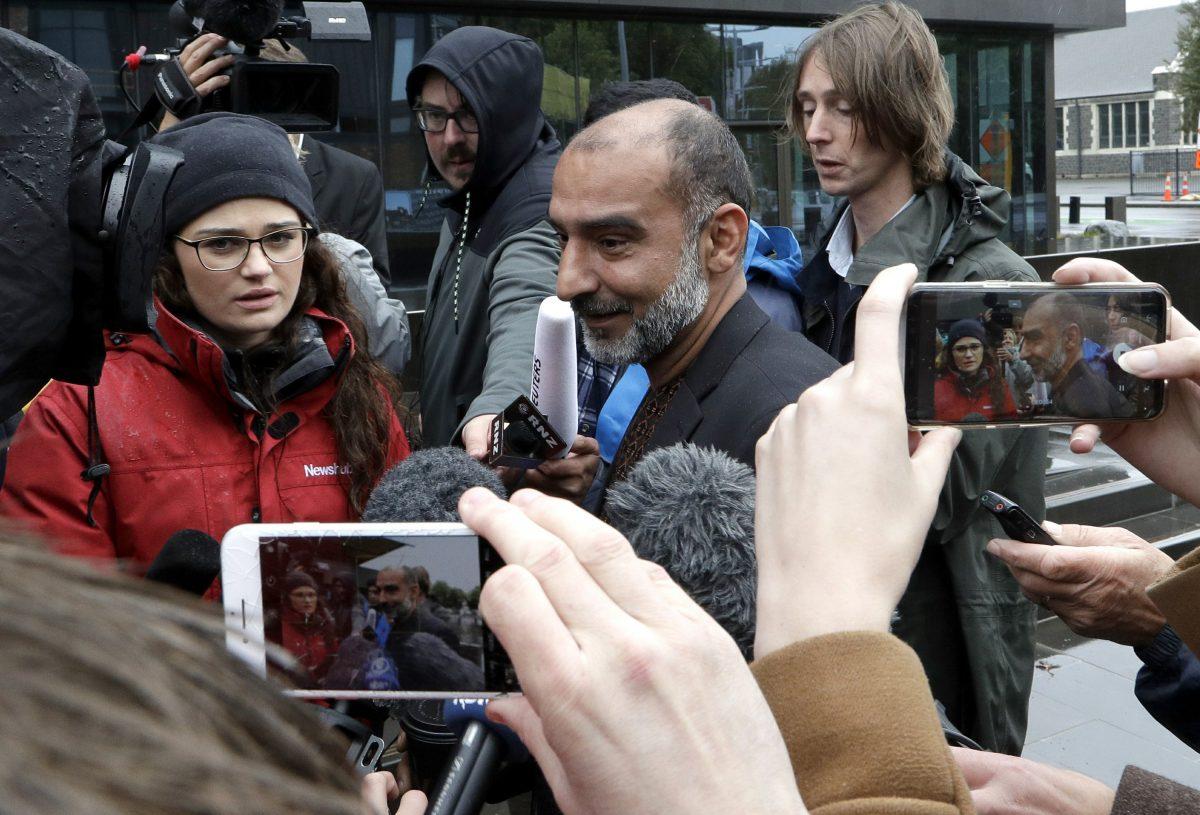 Yama Nabi, whose father Haji Daoud Nabi was killed in a shooting at Al Noor Mosque, speaks to the media outside the High Court in Christchurch, New Zealand, on April 5, 2019.(Mark Baker/AP Photo)