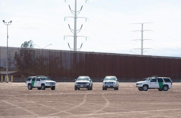 U.S. Customs and Border Patrol cars are seen near the border wall between the United States and Mexico in Calexico, Calif., on April 5, 2019. (Saul Loeb/AFP/Getty Images)