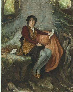 Rosalind was originally played by a very talented boy actor. “Fair Rosalind,” 1888, by Robert Walker Macbeth. (Public Domain)