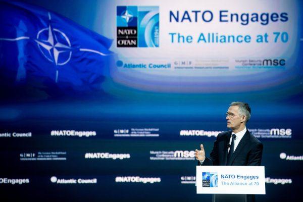 NATO Secretary General Jens Stoltenberg speaks at a forum about NATO at The Anthem in Washington on April 3, 2019. (Brendan Smialowski/AFP/Getty Images)