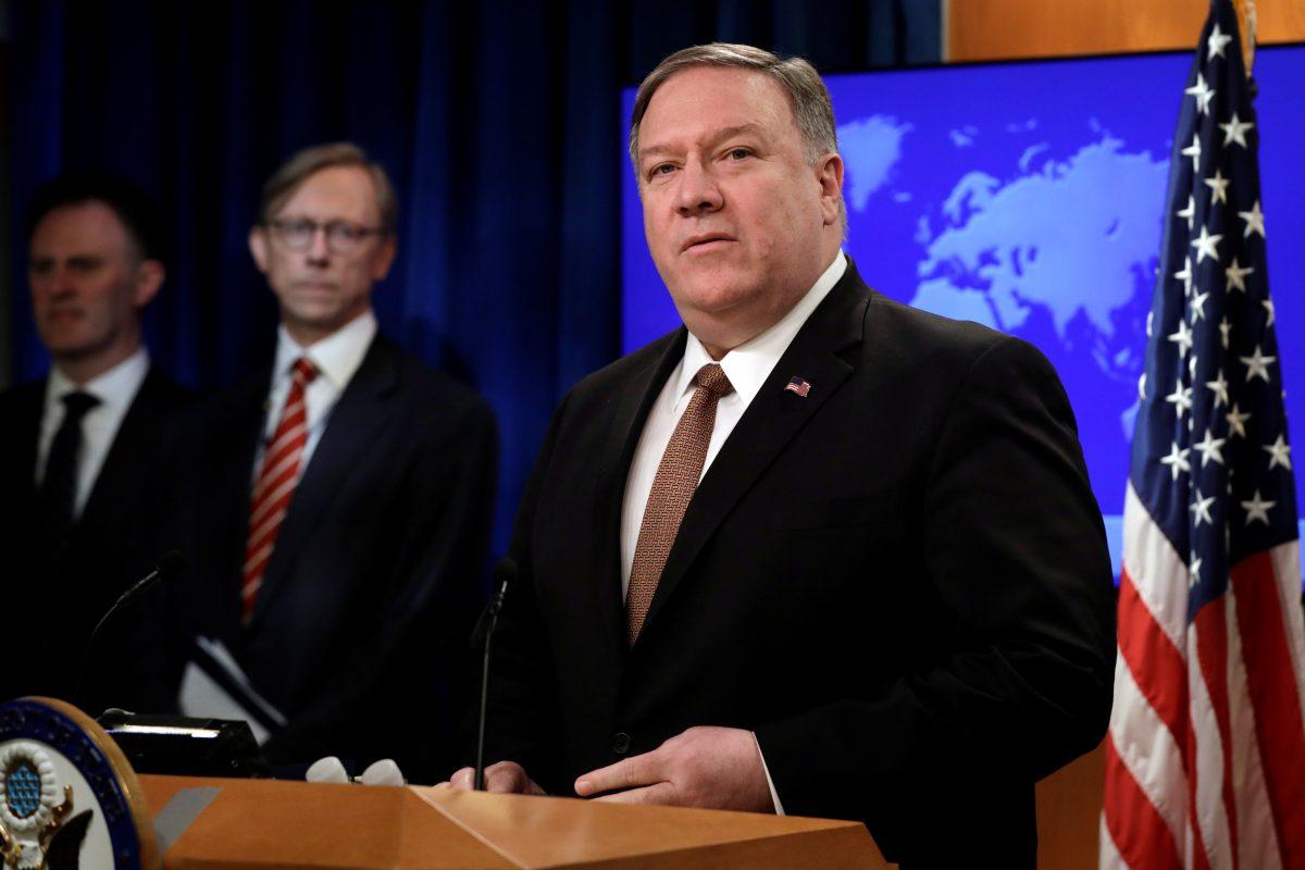 Secretary of State Mike Pompeo speaks during a briefing on Iran at the State Department in Washington on April 8, 2019. (Yuri Gripas/Reuters)