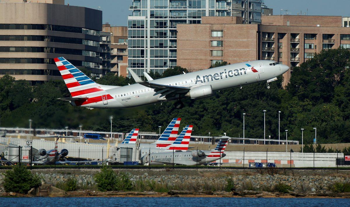 An American Airlines jet takes off from an airport in a file photograph from Aug. 9, 2017. (Joshua Roberts/Reuters)