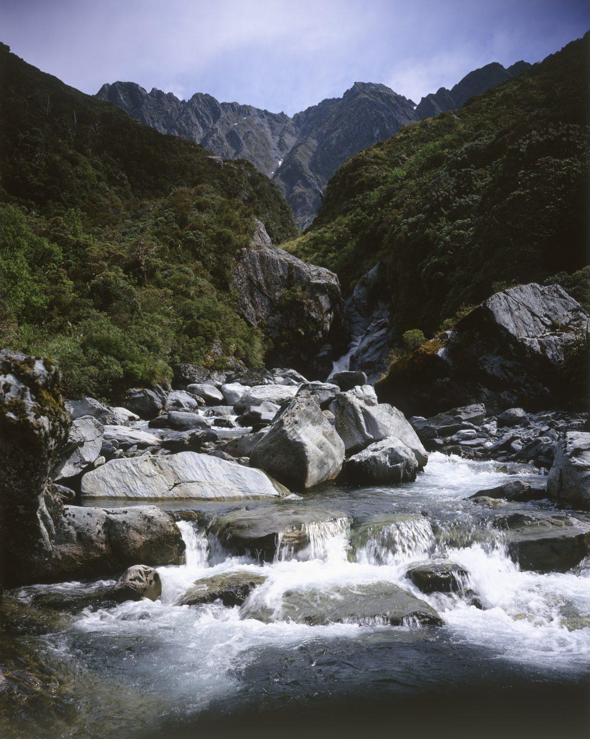 The Arahura River on New Zealand's South Island is one of the greenstone waters where pounamu can be found. (Jan Nauta/Museum of New Zealand Te Papa Tongarewa)