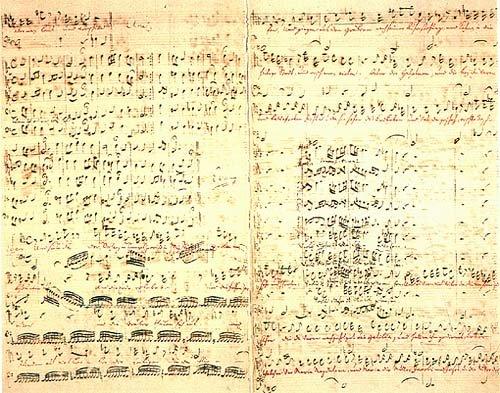 A fair copy in Bach's own hand of the revised version of the “St. Matthew Passion” (BWV 244) generally dated 1743–1746. (Public Domain)