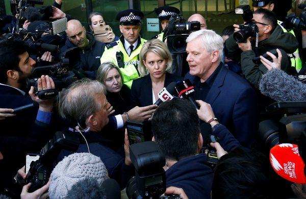 Kristinn Hrafnsson, editor in chief of Wikileaks, and barrister Jennifer Robinson talk do the media in front of Westminster Magistrates Court after WikiLeaks founder Julian Assange was arrested in London, Britain on April 11, 2019. (Henry Nicholls/Reuters)