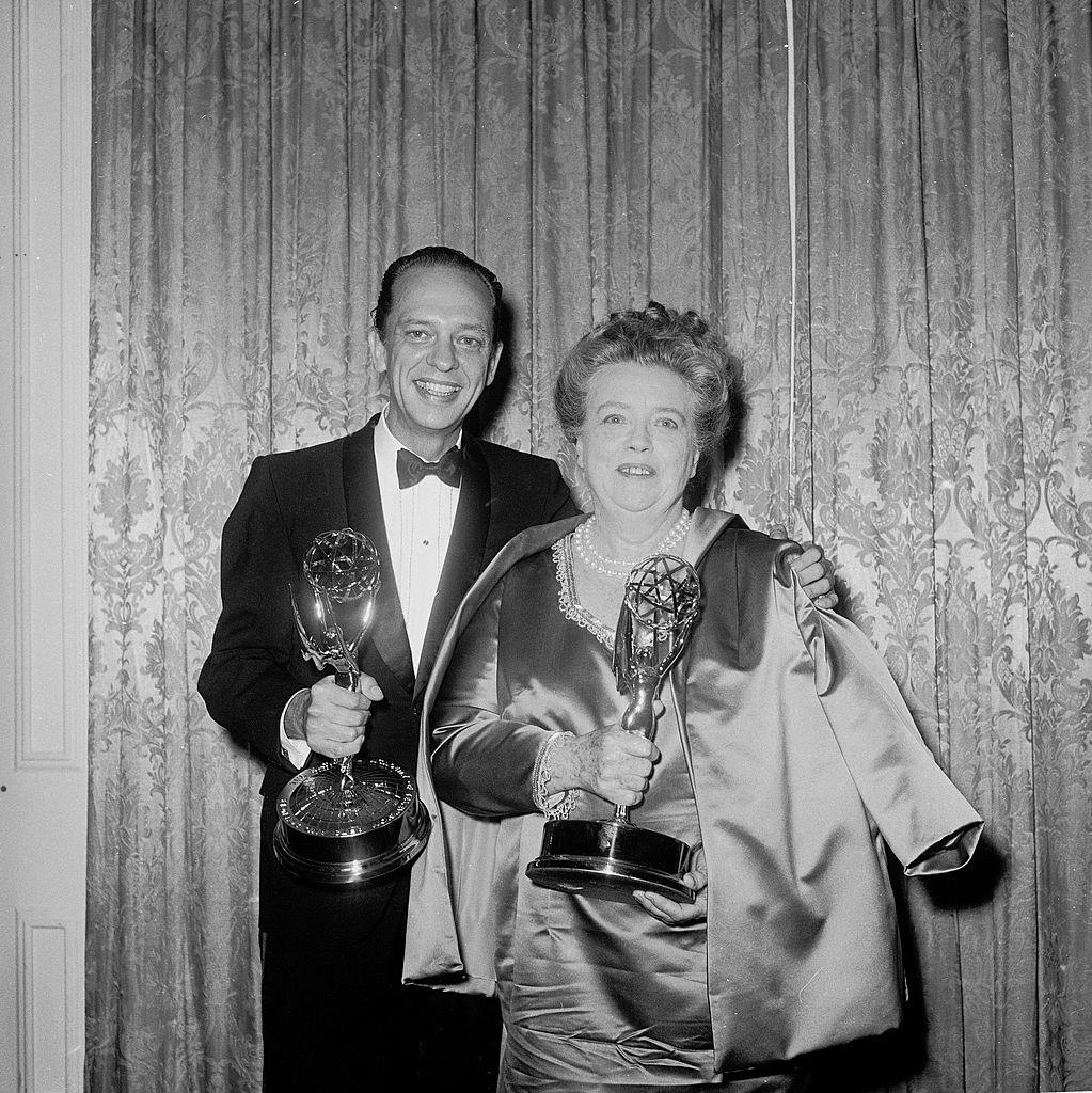"The Andy Griffith Show" co-stars Don Knotts and Frances Bavier at the Emmy Awards on June 4, 1967 (©Getty Images | <a href="https://www.gettyimages.com/detail/news-photo/american-actors-don-knotts-and-frances-bavier-smile-while-news-photo/3039231">Hulton Archive</a>)