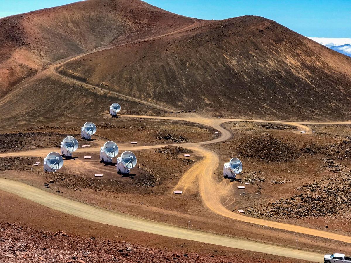 This April 4, 2019, photo provided by Maunakea Observatories shows the Submillimeter Array, part of the Event Horizon Telescope network on the summit of Mauna Kea, Hawaii. Scientists on Wednesday, April 10, revealed the first image ever made of a black hole using these telescopes. (©AP | Maunakea Observatories)