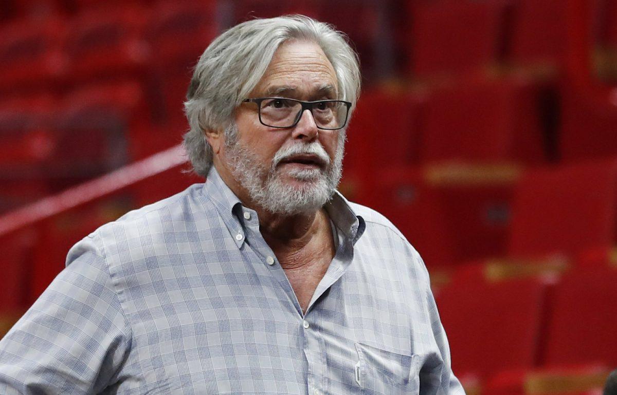 Micky Arison, Miami Heat managing general partner and chairman of Carnival Cruise Line, walks courtside before the start of an NBA basketball game in Miami on March 13, 2019. (AP Photo/Wilfredo Lee)