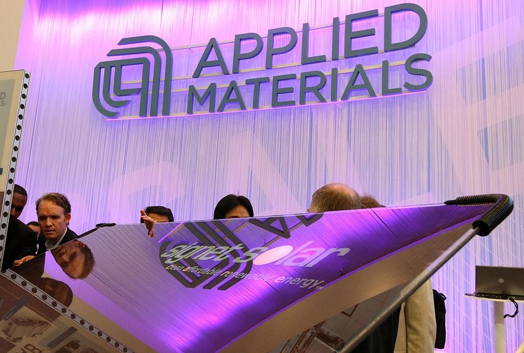 An Applied Materials solar panel is displayed at the Intersolar North America conference in San Francisco, California, on July 16, 2008. (Justin Sullivan/Getty Images)
