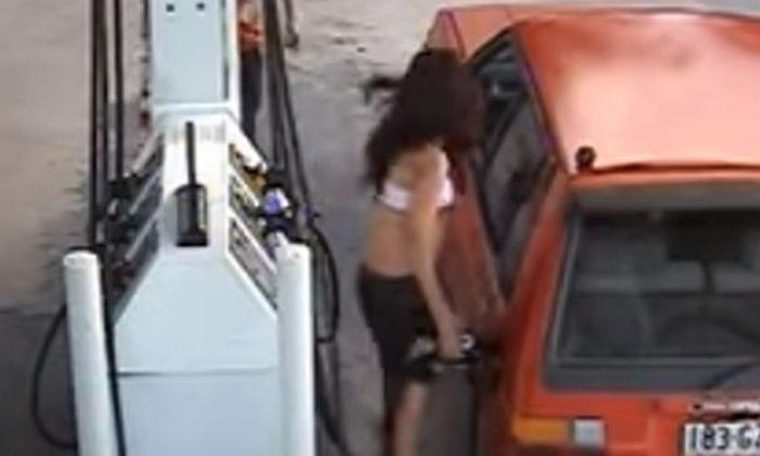 Watch: Woman Gets Thrown Into the Air While Trying to Steal Gas