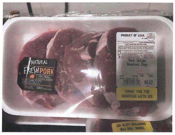 "Pork Sirloin Boneless Chop" processed by Denver Processing LLC subject to the USDA recall announced April 12, 2019. (USDA)