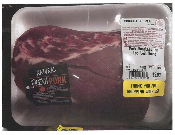 "Pork Boneless Loin Top Loin Roast" processed by Denver Processing LLC subject to the USDA recall announced April 12, 2019. (USDA)