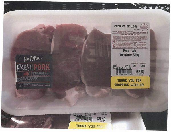"Pork Loin Boneless Chop" processed by Denver Processing LLC subject to the USDA recall announced April 12, 2019. (USDA)