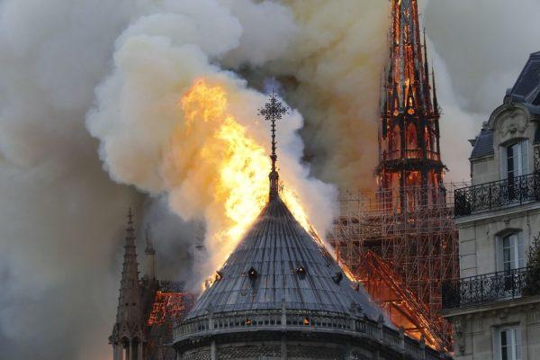 Flames burn the roof of the landmark Notre Dame Cathedral in central Paris on April 15, 2019. (Francois Guillot/AFP/Getty Images)