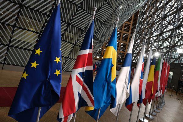 The flags of the European Union stand among others in the Europa building of the European Council in this file photo. (Sean Gallup/Getty Images)
