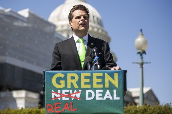 Rep. Matt Gaetz (R-Fla.) speaks during a news conference to announce the "Green Real Deal" in Washington on April 3, 2019. (Zach Gibson/Getty Images)