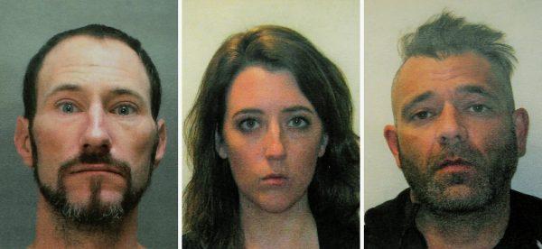 This November 2018 file combination of photos provided by the Burlington County Prosecutors office shows Johnny Bobbitt, left, Katelyn McClure and Mark D'Amico. (Burlington County Prosecutors Office via AP)