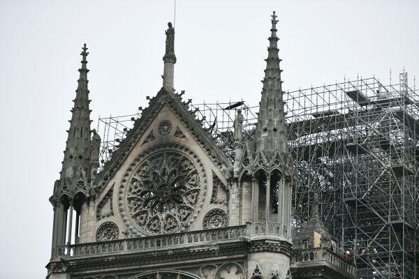 Notre Dame Cathedral in Paris on April 16, 2019, in the aftermath of a fire that caused its spire to crash to the ground. (Stephane De Sakutin/AFP/Getty Images)