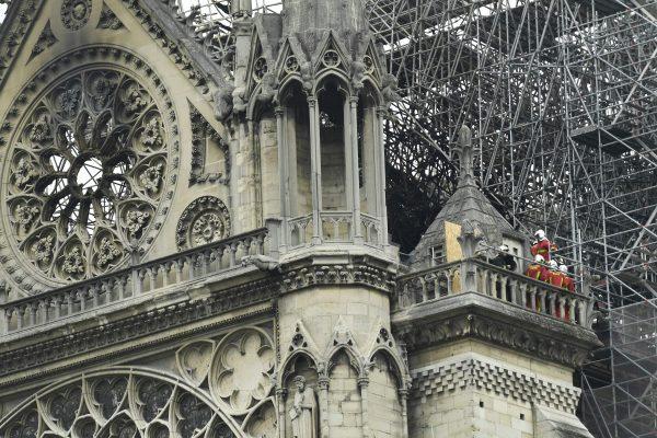 Notre Dame cathedral in Paris on April 16, 2019, in the aftermath of a fire that caused its spire to crash to the ground. (Stephanie de Sakutin/AFP/Getty Images)