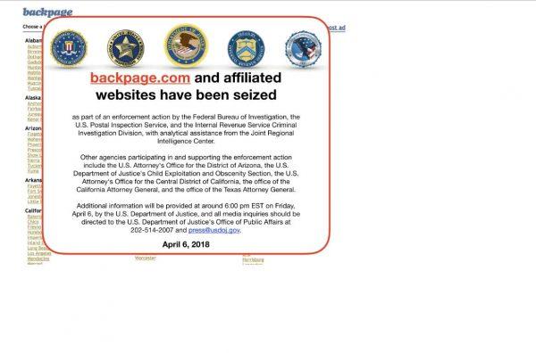 This screen grab image obtained April 9, 2018 shows backpage.com and affiliated websites that have been seized by the FBI in Washington, D.C.<br/>(AFP/Getty Images)