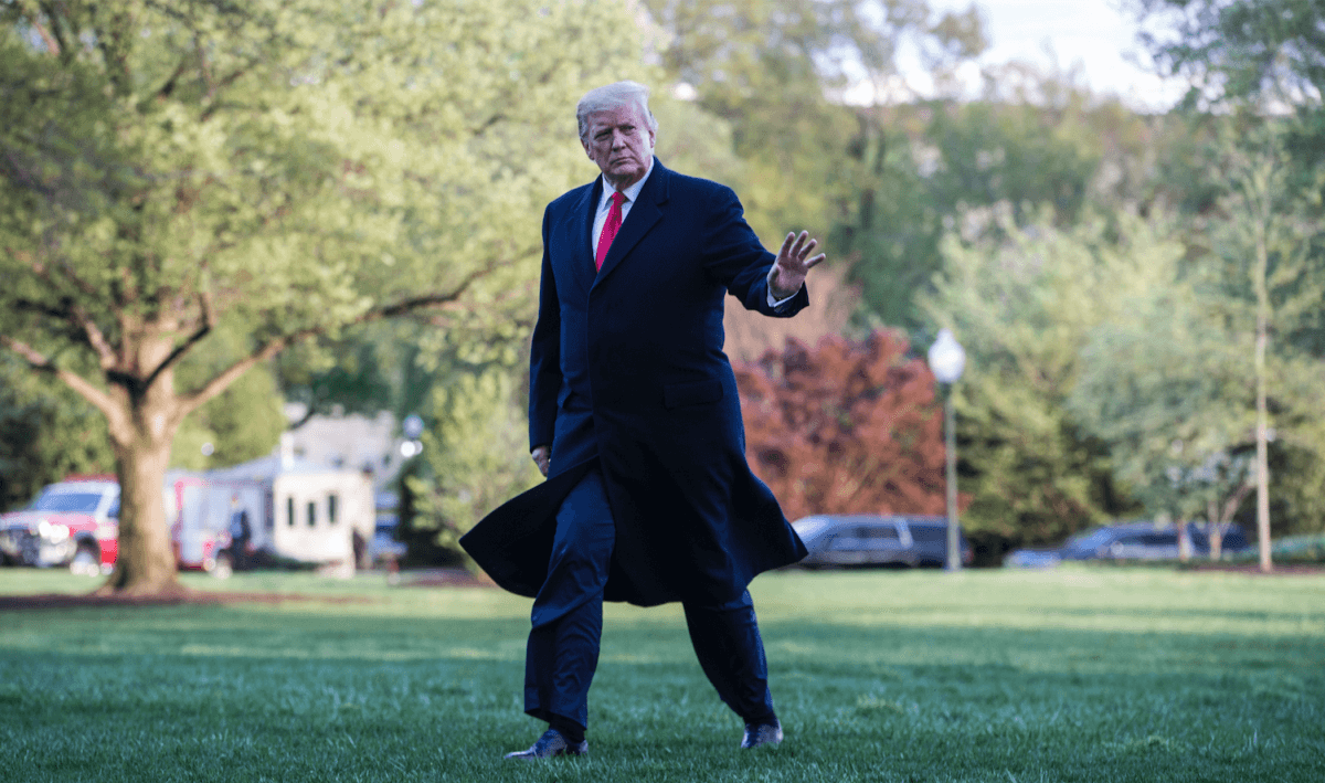 President Donald Trump returns to the White House following a trip to Burnsville, Minnesota on April 15, 2019 in Washington. (Zach Gibson/Getty Images)