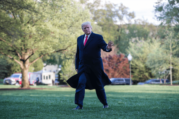 President Donald Trump returns to the White House following a trip to Burnsville, Minnesota, on April 15, 2019. (Zach Gibson/Getty Images)