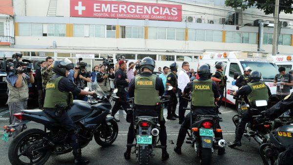 Police arrives outside a hospital where Peru's former President Alan Garcia was taken after he shot himself, in Lima, Peru, on April 17, 2019. (Guadalupe Pardo/Reuters)