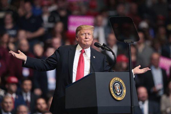 President Donald Trump speaks to supporters during a rally at the Van Andel Arena in Grand Rapids, Michigan, on March 28, 2019 . (Scott Olson/Getty Images)