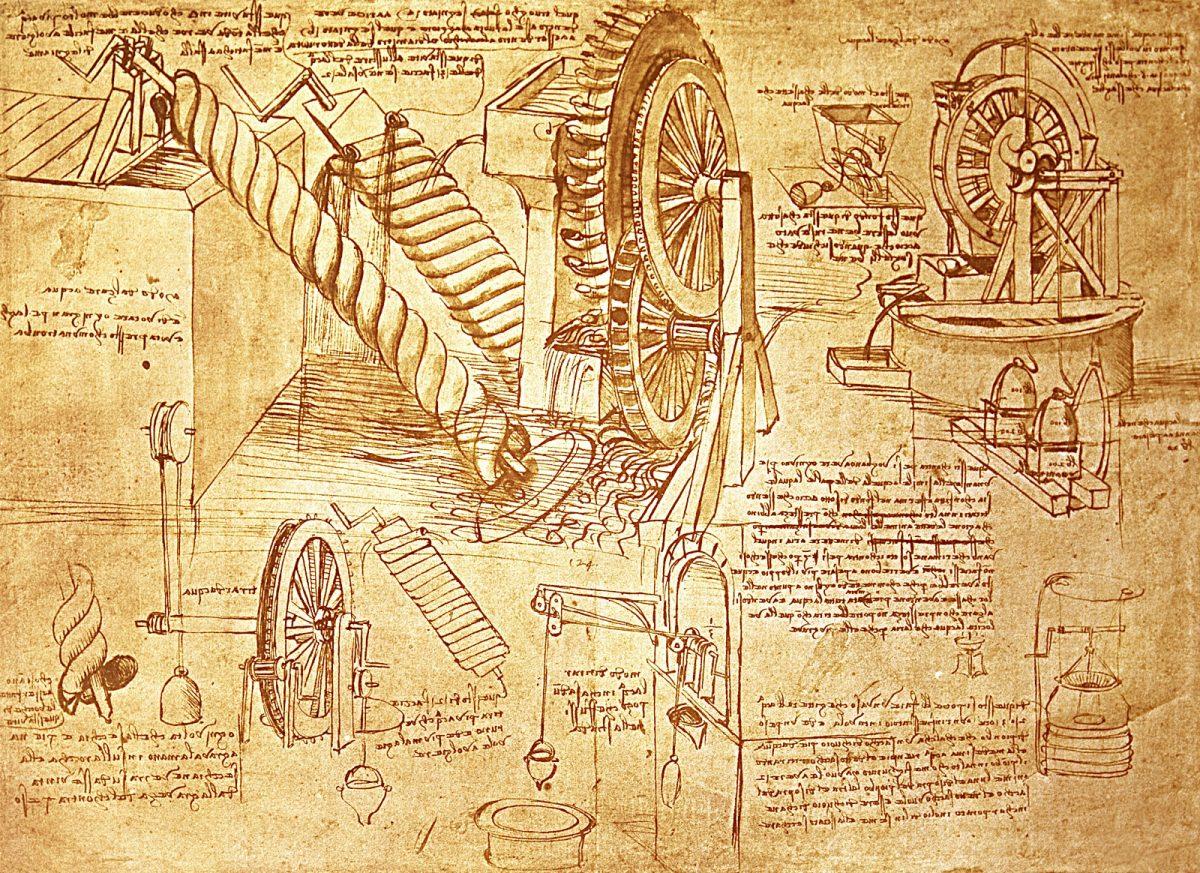Water-lifting devices, designs by Leonardo da Vinci. (Public Domain)