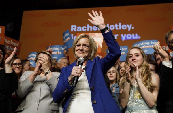 Alberta NDP Leader then-Premier Rachel Notley gives a concession speech after election results, in Edmonton on April 16, 2019. (Jason Franson/The Canadian Press)