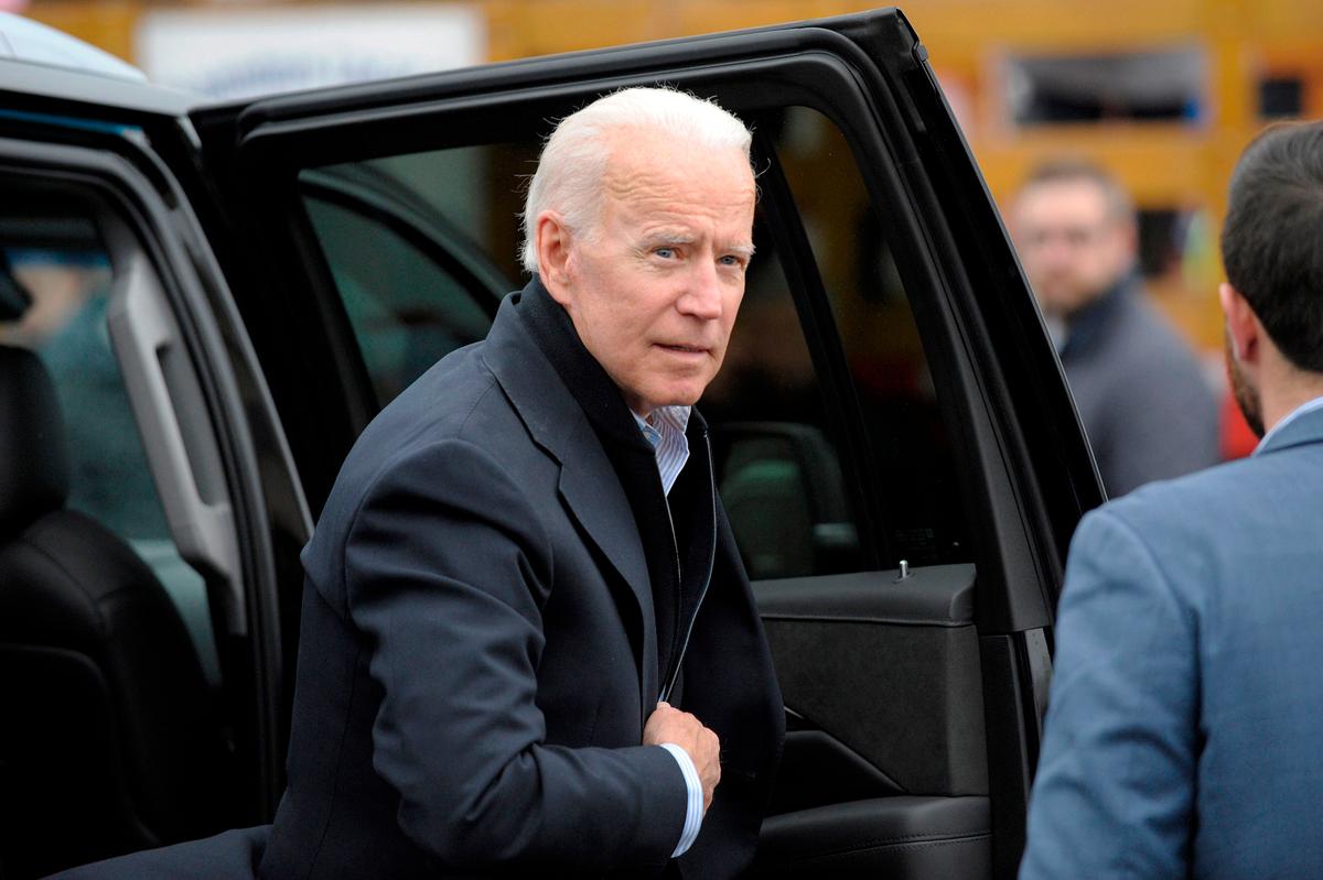 Former US vice president Joe Biden arrives at a rally organized by UFCW Union members in Dorchester, Massachusetts, on April 18, 2019. (Joseph Prezioso/AFP/Getty Images)