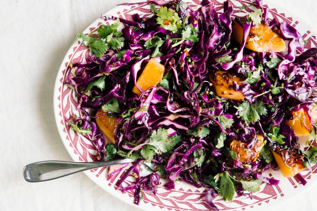 Shaved Cabbage Salad With Chili Oil, Cilantro, and Charred Melon