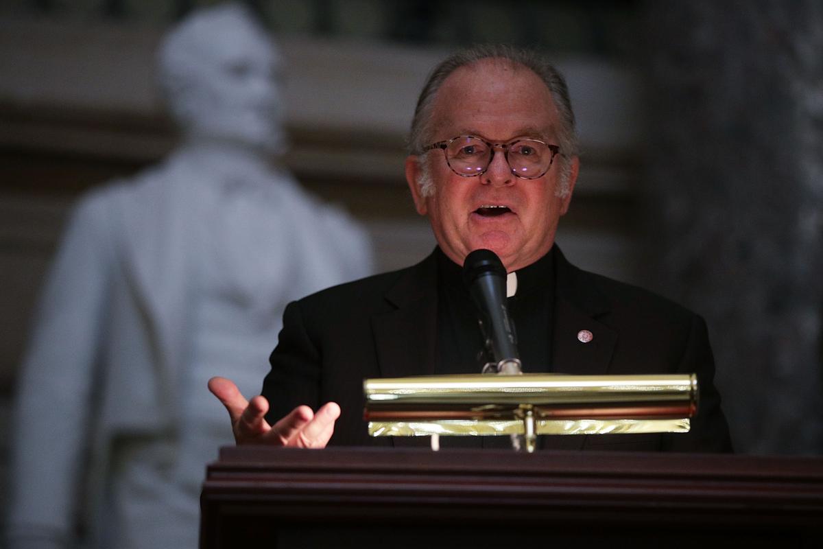 U.S. House Chaplain Father Pat Conroy, speaks during a memorial service at the National Statuary Hall of the Capitol in Washington on Sept. 27, 2017. (Alex Wong/Getty Images)