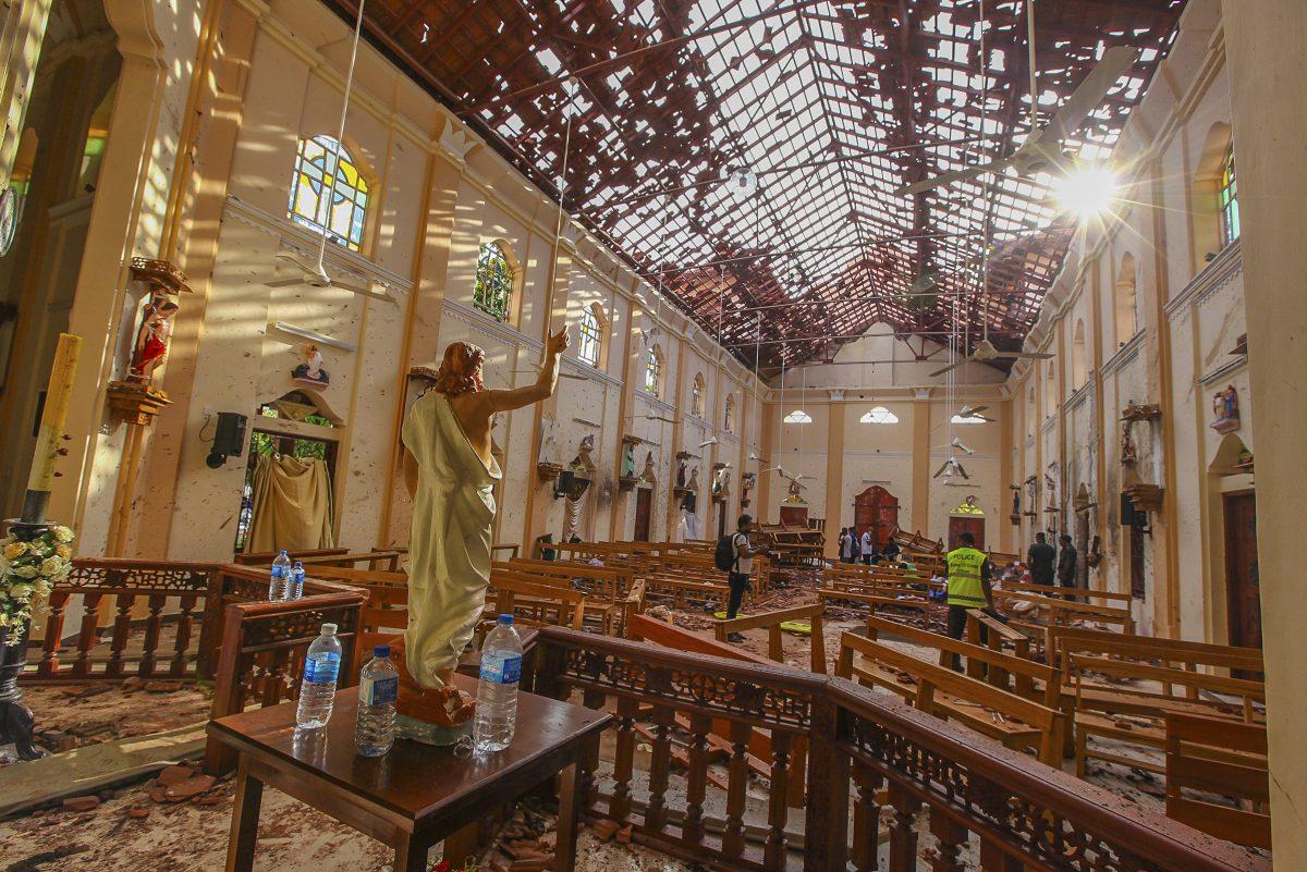 A view of St. Sebastian's Church damaged in a blast in Negombo, north of Colombo, Sri Lanka, on April 21, 2019. (Chamila Karunarathne/AP Photo)