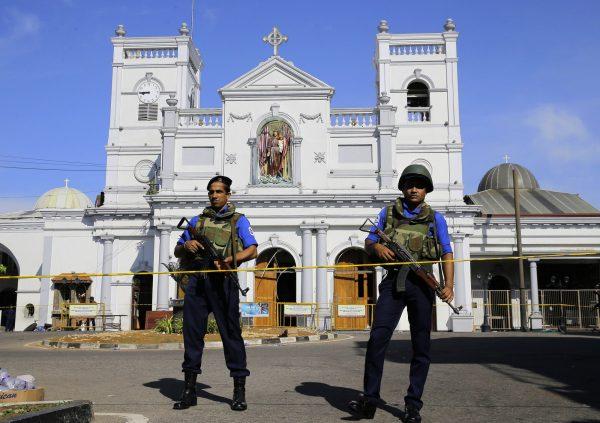 Sri Lankan Navy soldiers stand guard in front of the St. Anthony's Shrine a day after the series of blasts, in Colombo, Sri Lanka, on April 22, 2019. (Eranga Jayawardena/AP Photo)