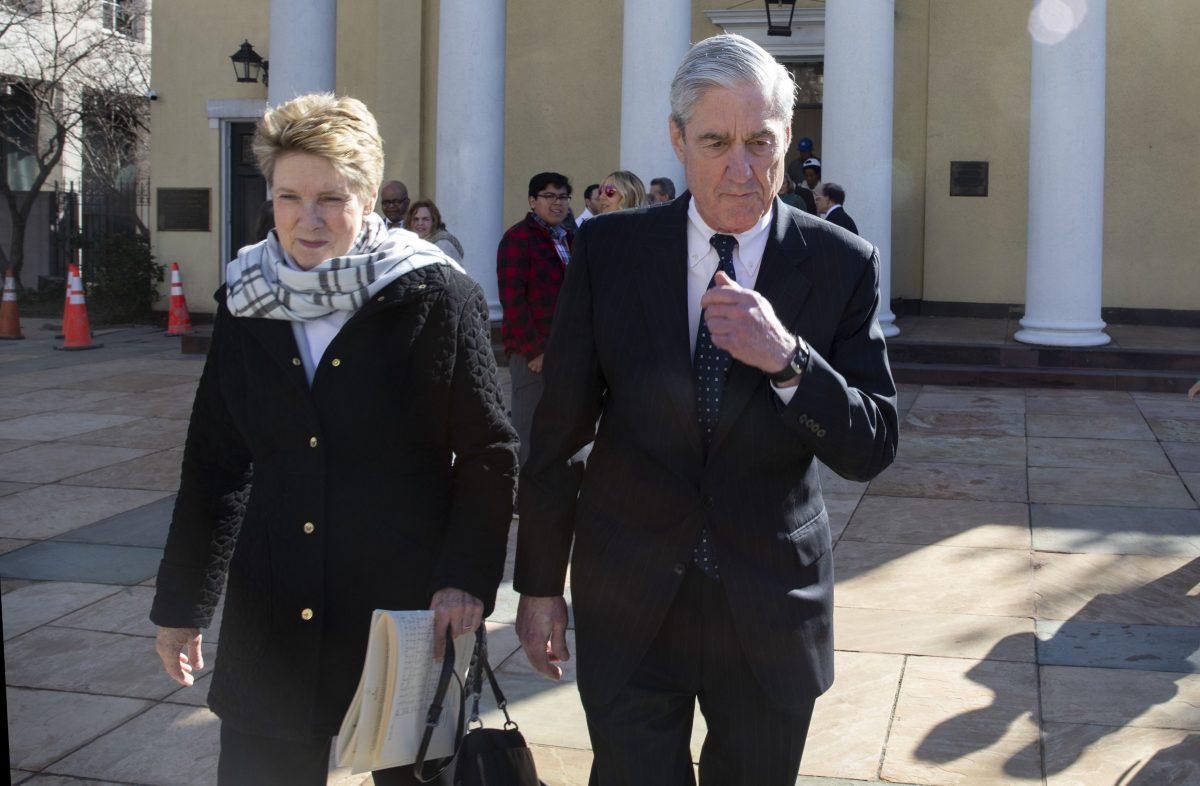 Special counsel Robert Mueller walks with his wife Ann Mueller in Washington on March 24, 2019. (Tasos Katopodis/Getty Images)