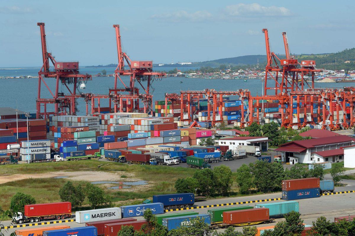 The Sihanoukville port in Cambodia, part of the Chinese regime's Belt and Road Initiative. Their project to connect Africa, Asia, and Europe through the construction of a network of railways and roads is met with criticism. (Tang Chhin Sothy/AFP/Getty Images)