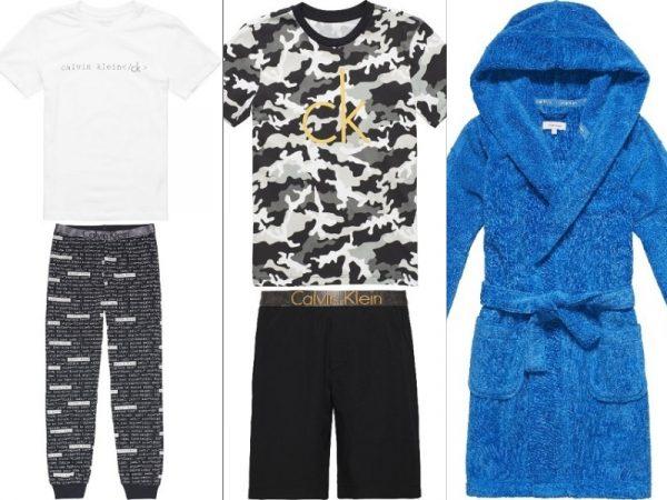 (L-R) Calvin Klein Boys Customized Stretch Knit Pajama Set, Calvin Klein Boys Customized Stretch Woven Pajama Set, and Calvin Klein Boys Modern Cotton Hooded Robe. (Health Canada)