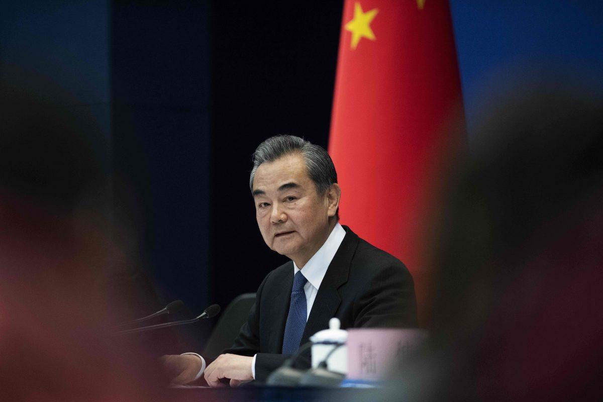 China’s Foreign Minister Wang Yi at a press conference briefing on the Belt and Road Summit at the Ministry of Foreign Affairs in Beijing on April 19, 2019. (Nicolas Asfouri/AFP/Getty Images)