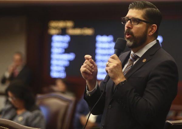 Sen. Manny Diaz Jr. (R-Hialeah) closes on his Senate Bill 7030: Implementation of Legislative Recommendations of the Marjory Stoneman Douglas High School Public Safety Commission in the Florida Senate in Tallahassee, Fla., on April 23, 2019. (Phil Sears/Photo via AP)
