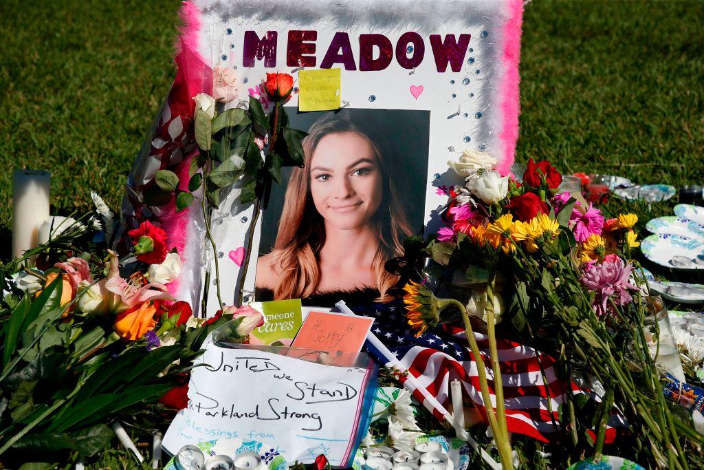 A memorial for Meadow Pollack, one of the victims of the Marjory Stoneman Douglas High School shooting, sits in a park in Parkland, Fla., on Feb. 16, 2018. (Rhona Wise/AFP/Getty Images)